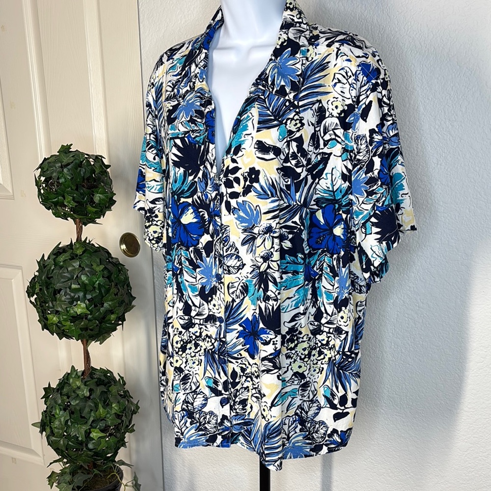 Erika Women's Button Down Shirt | Blue and Black Floral - Picture 4 of 7